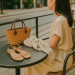 여름 감성 소품으로 스타일링한 여성의 도심 테라스 일상