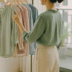 톤다운 컬러로 감성적인 여름 스타일을 고르는 여성의 뒷모습