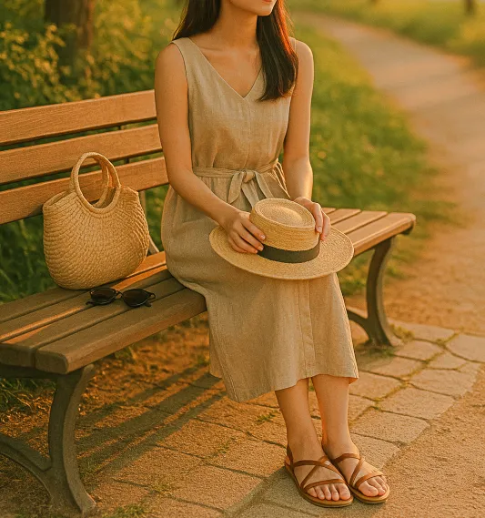 린넨 원피스와 샌들로 완성한 여름 감성 데일리 순간