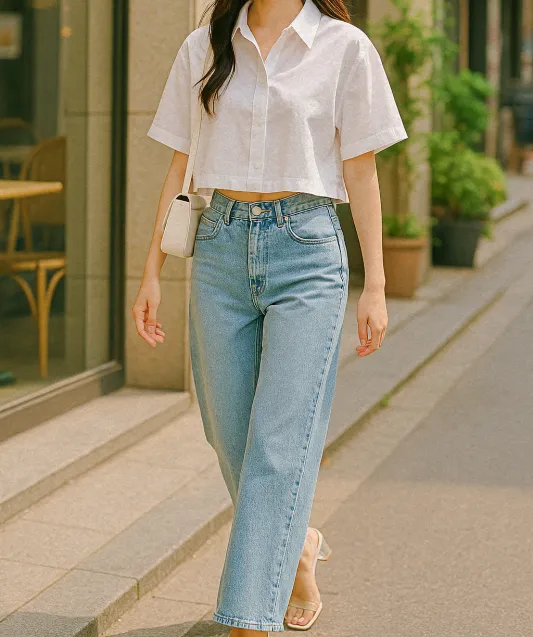 연청 데님과 화이트 셔츠의 여름 감성 코디