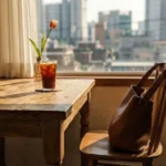 20대 여자 대학 졸업선물 추천 가방과 꽃다발이 있는 카페 감성 사진