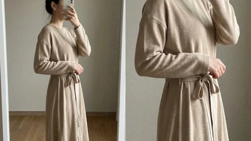 뱃살 커버 되는 골지 니트 원피스 코디 팁