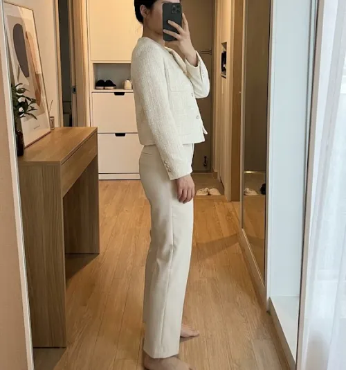 30대 직장인 여성 봄 출근룩 트위드자켓 코디