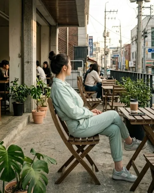 여자 애슬레저룩 - 운동 후 카페 데이트에도 손색없는 크롭 바람막이와 조거팬츠 코디
