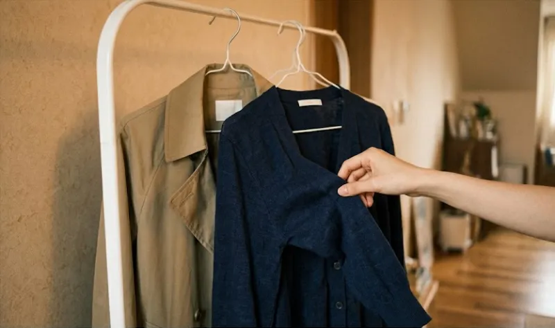 4월 간절기 일교차 코디 베이지 트렌치코트 네이비 리넨 카디건 레이어드