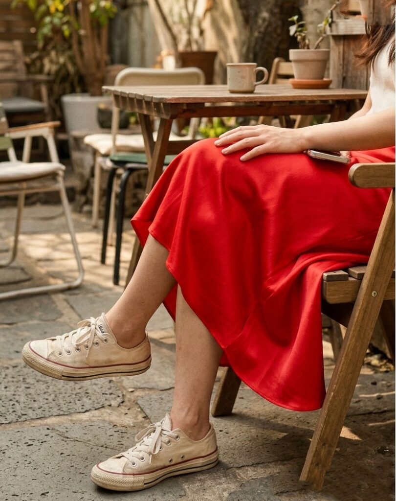 비비드 레드 새틴 스커트 가성비 브랜드 질감